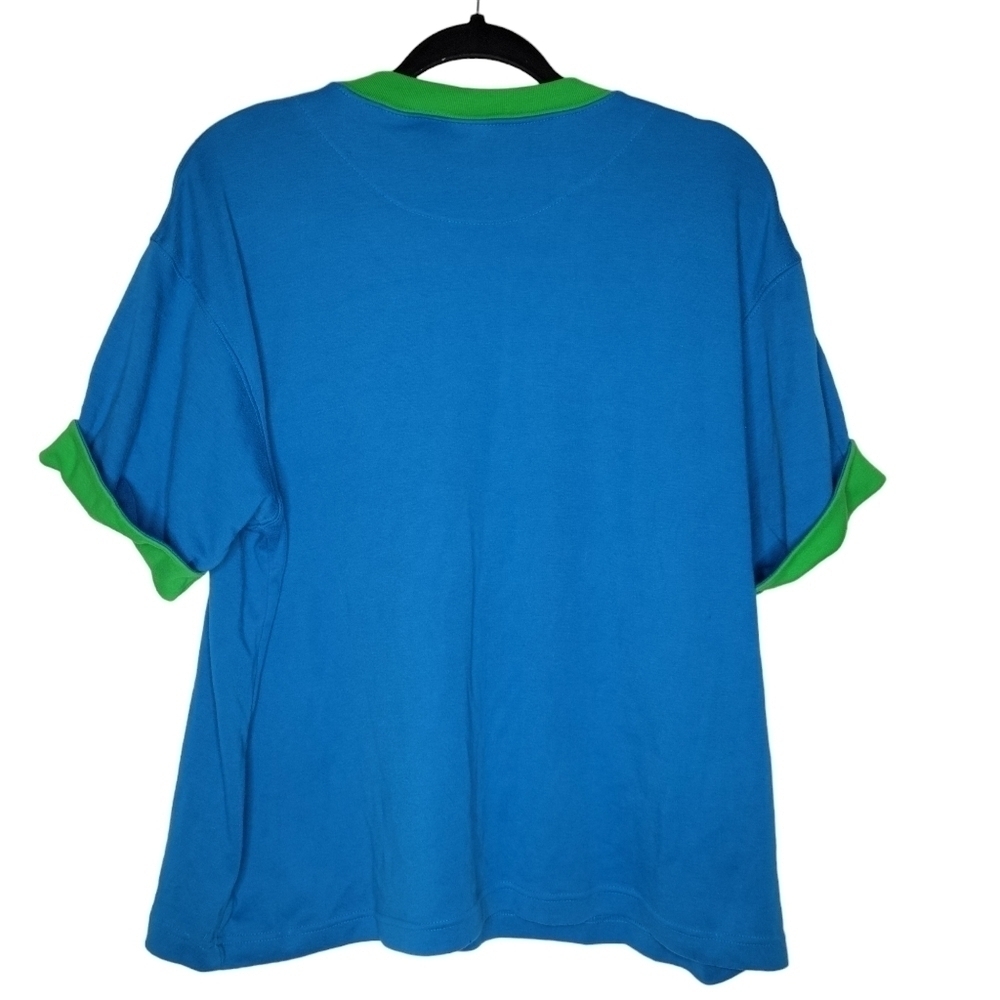 Vintage 80s American Sportif Double Layered Pocket Tee T-Shirt Blue Green - Picture 2 of 5